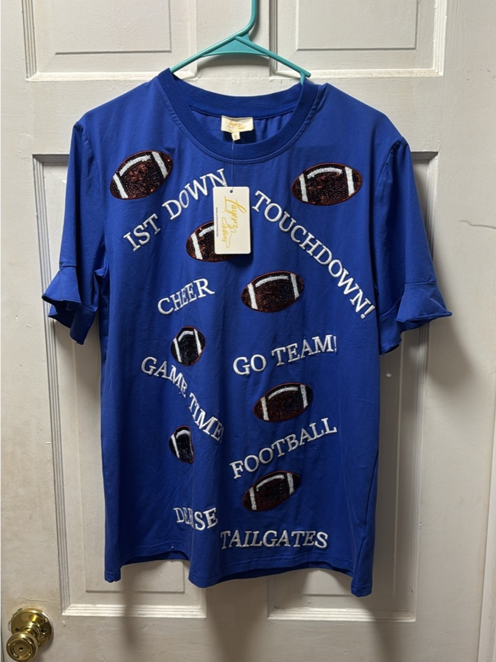 lorenzo Royal Blue Crewneck Tee with Yellow Logo Tag